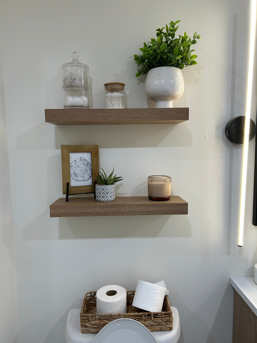 Floating shelves in a customer's home