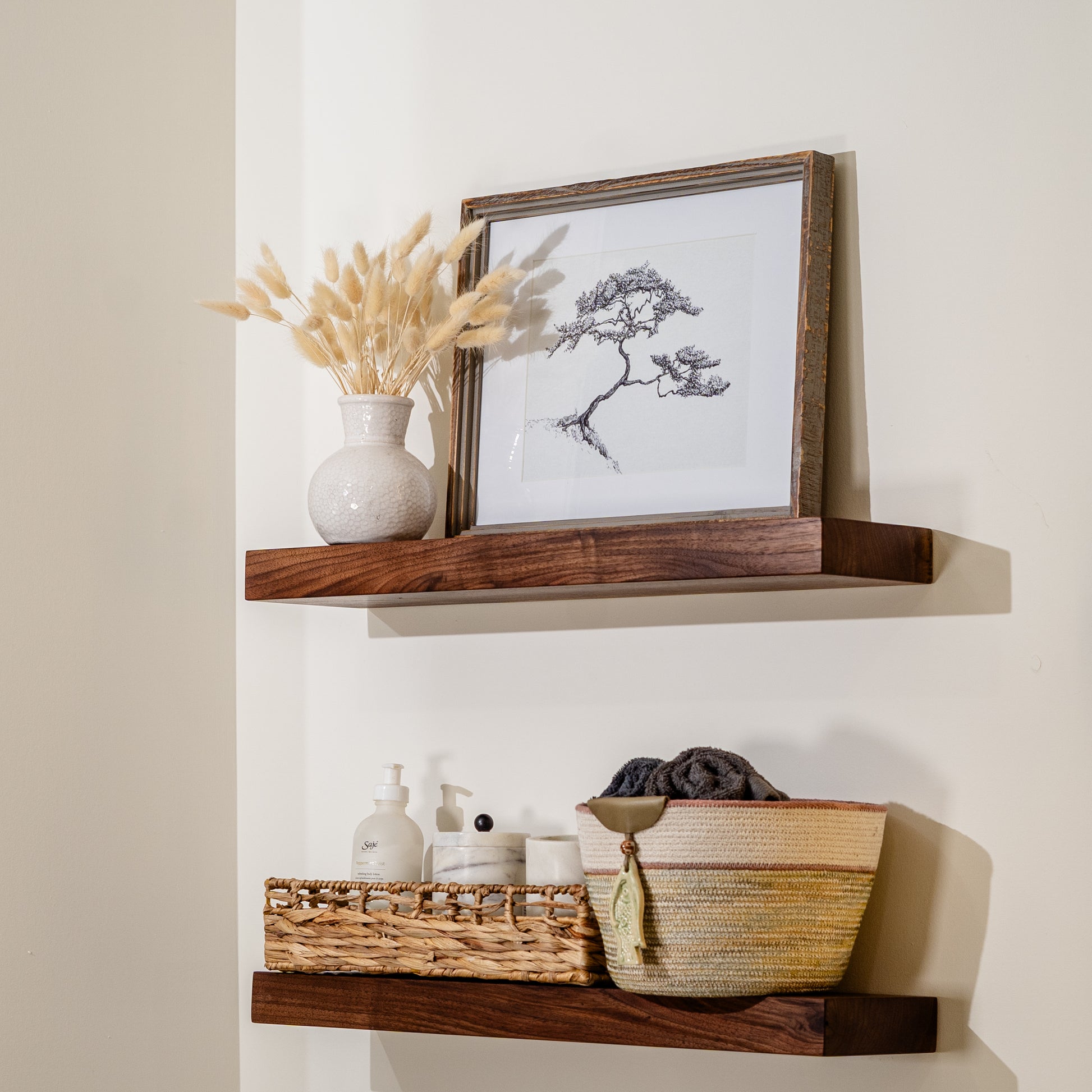 Black walnut floating shelves, canada, London, ontario, hardwood floating shelves, walnut shelves, premium, high-quality, handmade shelves