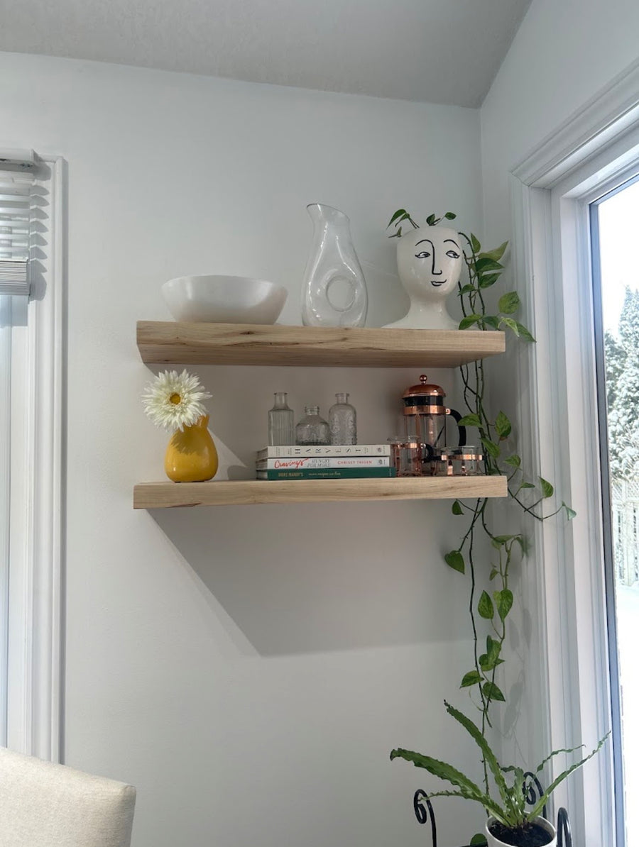 Maple floating shelves in a customer's home
